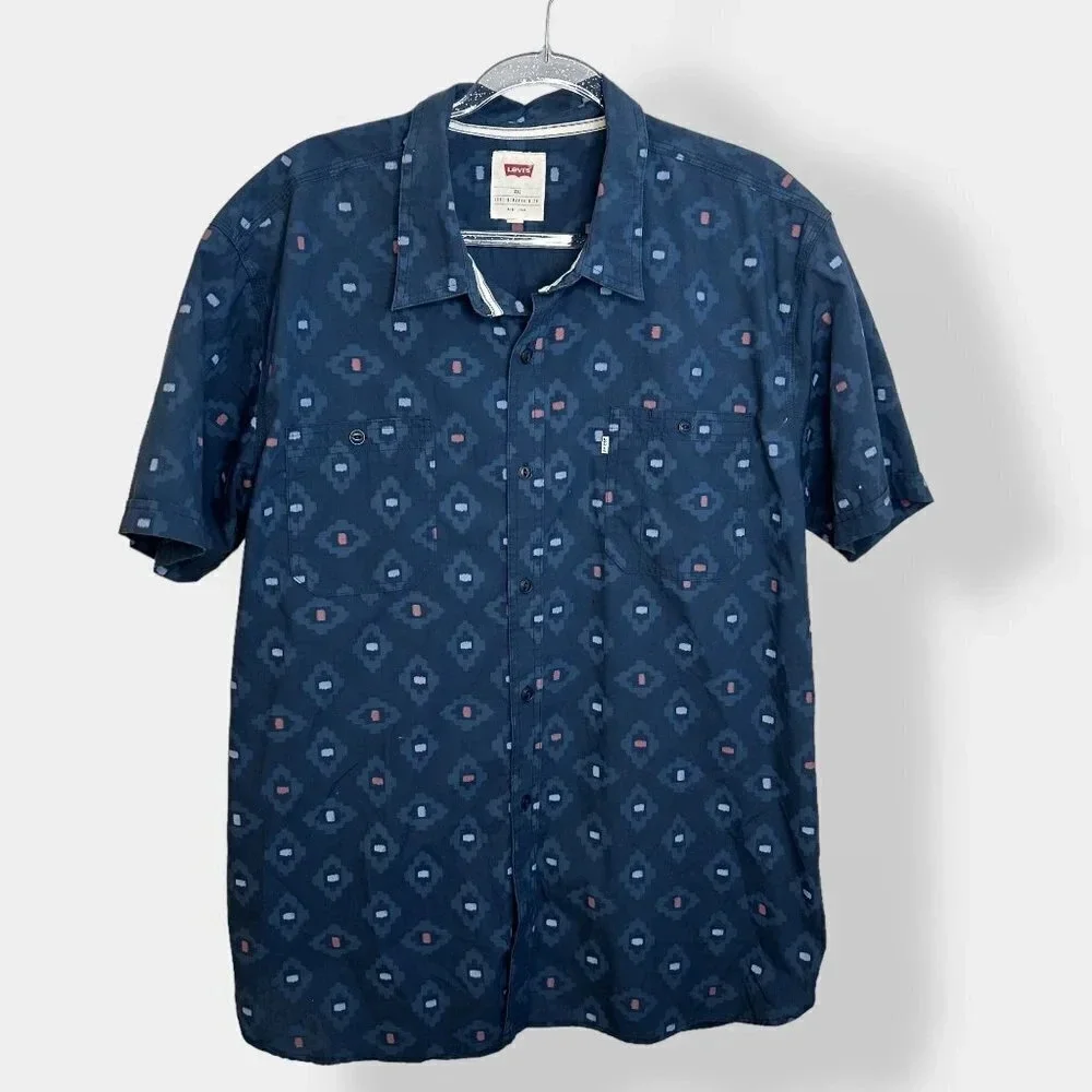 Levi's Blue Geometric Print Short Sleeve‎ Button Up